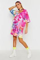 Boohoo Tie Dye V Neck Choker T-shirt Dress
