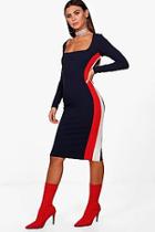 Boohoo Petite Paige Square Neck Contrast Panel Midi Dress