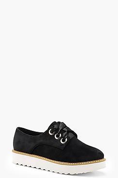 Boohoo Lace Up Velvet Cleated Brogues