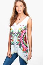 Boohoo Lauren Floral Print Tunic White