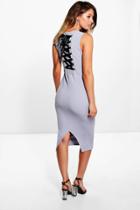 Boohoo Marlowe Ribbon Lace Back Midi Dress Grey