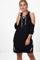 Boohoo Plus Alexia Lace Up Detail Hooded Sweat Dress