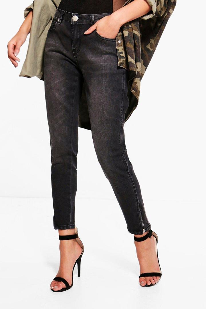 Boohoo Tanya Twisted Zip Seam Mid Rise Skinny Jeans Black