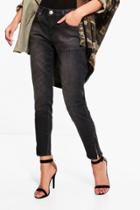 Boohoo Tanya Twisted Zip Seam Mid Rise Skinny Jeans Black