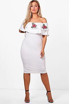 Boohoo Plus Hope Off The Shoulder Applique Midi Dress