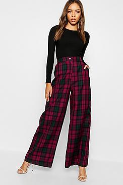 Boohoo Woven Tartan Wide Leg Trousers