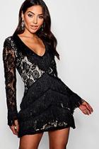 Boohoo Tassel And Lace Plunge Neck Bodycon Dress