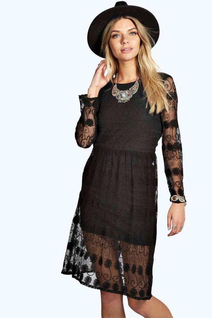 Boohoo Lydia Woven Lace Midi Dress Black