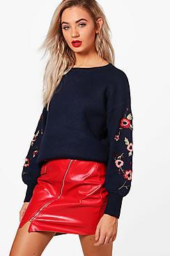 Boohoo Erin Embroidery Sleeve Knit Jumper