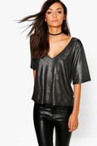 Boohoo Tall Marissa Metallic Oversized Plunge Top Silver