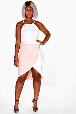 Boohoo Plus Stacie Wrap Over Tie Waist Skirt