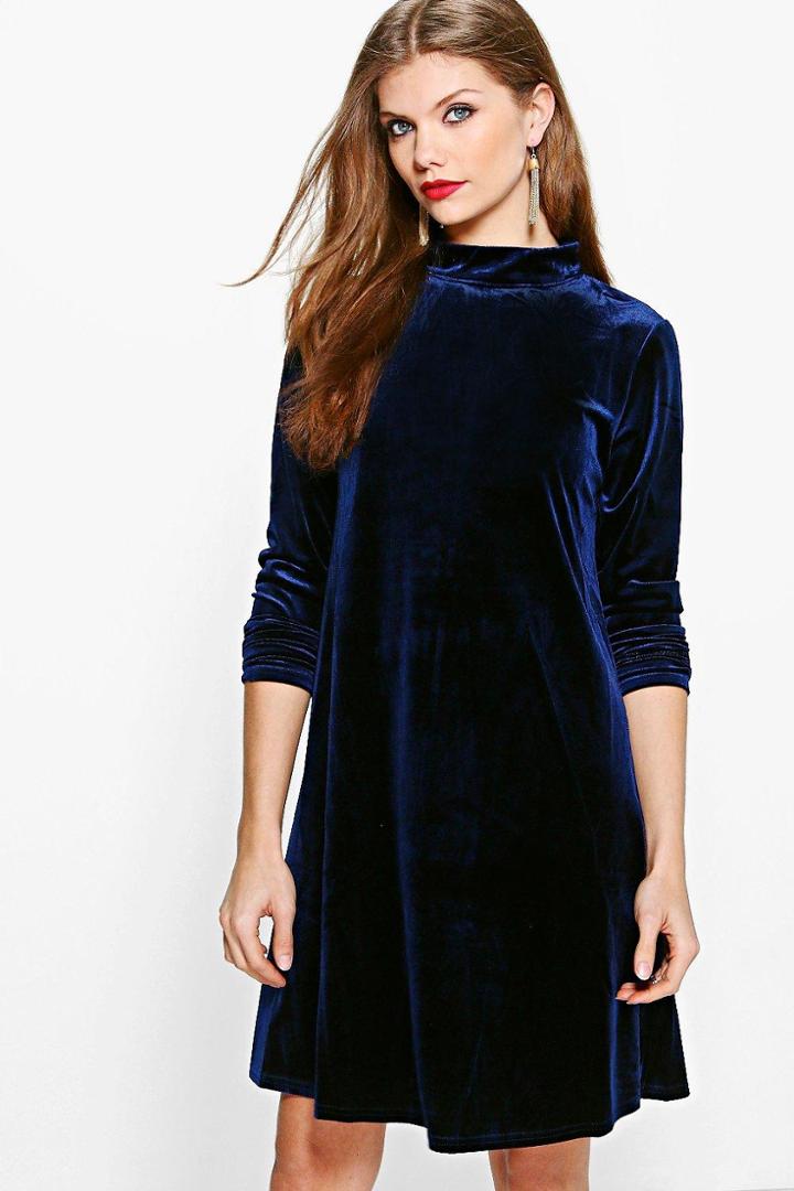 Boohoo Tall Olivia Velvet Keyhole Detail Dress Navy