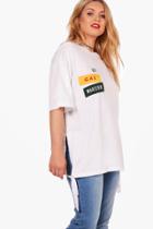 Boohoo Plus Holly Slogan Side Tie Tee White