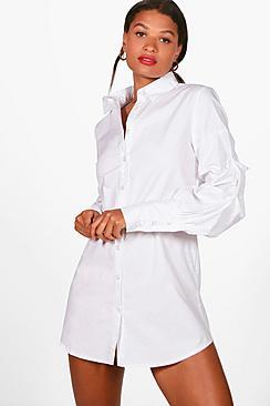 Boohoo Tanya Rouched Sleeve Shirt Dress