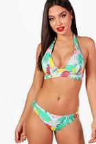 Boohoo Florence Tropical Print Push Up Enhance Triangle Bikini