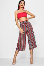 Boohoo Kaia Tie Waist Striped Woven Wide Leg Culotte