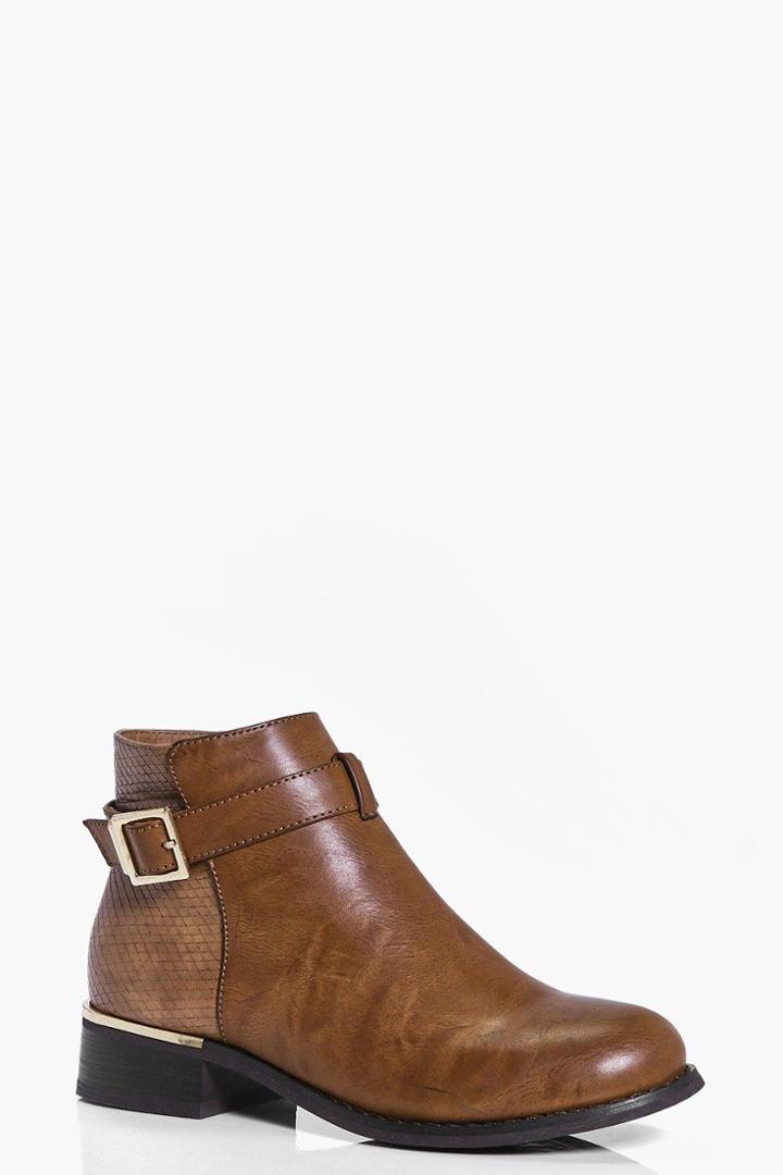 Boohoo Tia Metallic And Buckle Trim Chelsea Boot Tan