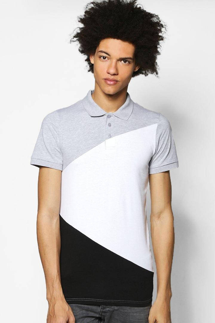 Boohoo Spliced Muscle Fit Polo Grey
