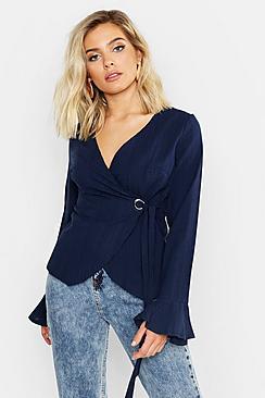 Boohoo Wrap Around O Ring Detail Blouse