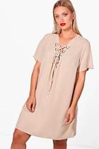 Boohoo Plus Millie Trim Detail Lace Up Shift Dress