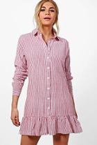 Boohoo Hannah Ruffle Hem Stripe Shirt Dress