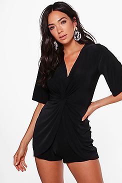 Boohoo Jesmin Slinky Twist Front Skort Style Playsuit