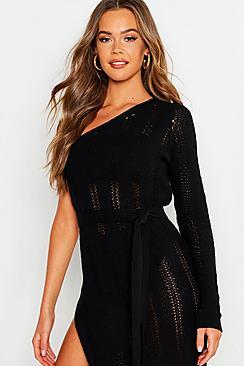 Boohoo One Shoulder Knitted Maxi Dress