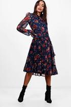Boohoo Anna Floral Tie Triple Frill Midi Dress
