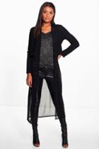 Boohoo Holly Mesh Panel Trench Black