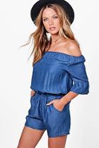 Boohoo Janie Off The Shoulder Ruffle Playsuit