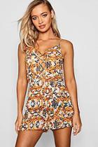 Boohoo Sadie Chain Print Lace Up Beach Playsuit