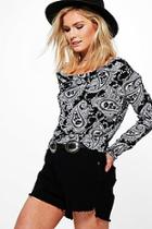 Boohoo Jasmin Paisley Print Cowl Front Crop