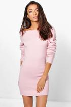 Boohoo Tall Sady Knitted Off The Shoulder Dress Blush
