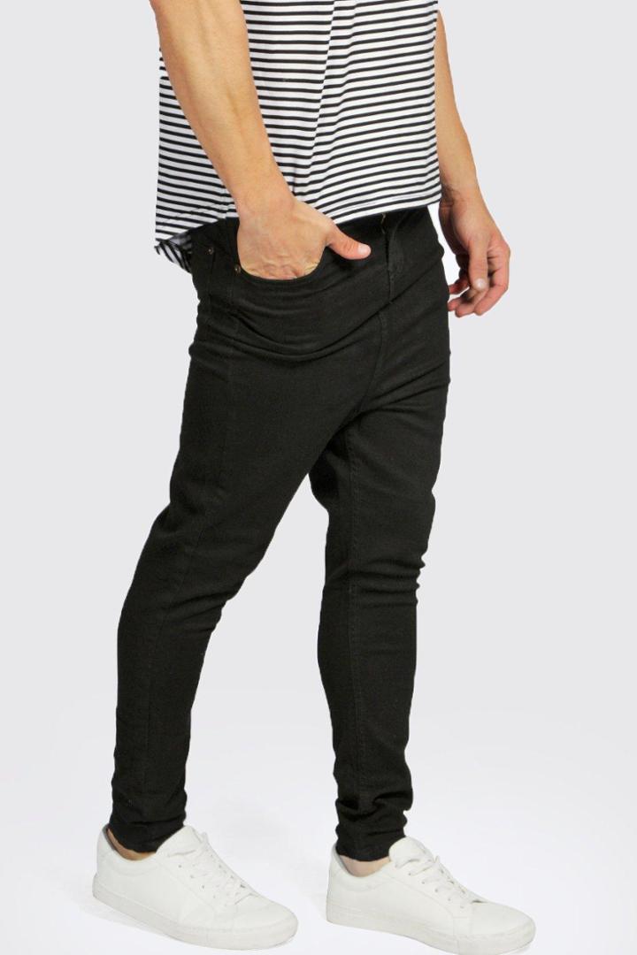 Boohoo Drop Crotch Skinny Black Jeans Black