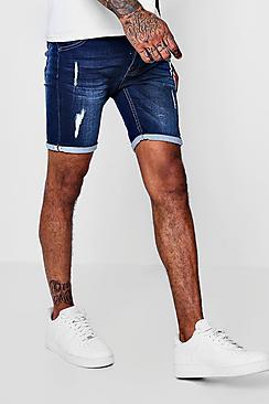 Boohoo Skinny Fit Jersey Denim Shorts With Selvedge