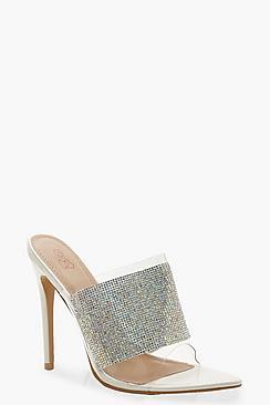 Boohoo Clear Diamante Peeptoe Mules