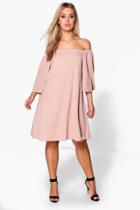 Boohoo Plus Maya Off The Shoulder Swing Dress Sand