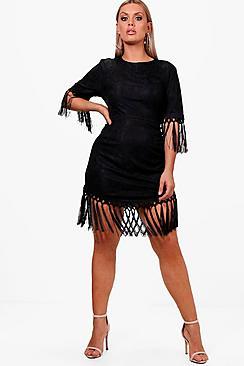 Boohoo Plus Fay Tassel Trim Lace Dress