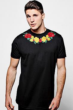 Boohoo Black Crew Neck T-shirt With Rose Embroidery