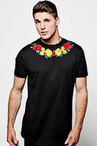 Boohoo Black Crew Neck T-shirt With Rose Embroidery
