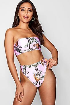 Boohoo Florida Tropical Tiger Bandeau Bikini Set