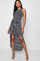 Boohoo Leila Stripe Twist Front Side Split Maxi Dress