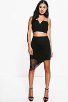 Boohoo Eva Fishnet Wrap Asymetric Midi Skirt