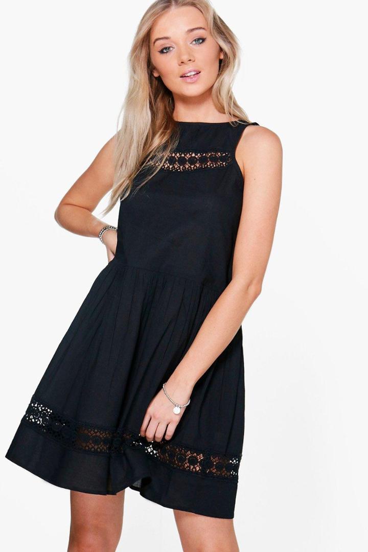 Boohoo Melody Drop Hem Crochet Dress Black