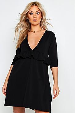 Boohoo Plus Ruffle Plunge Smock Dress
