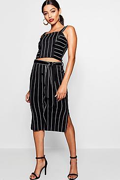 Boohoo Mary-lou Button Detail Pinstripe Skirt Co-ord