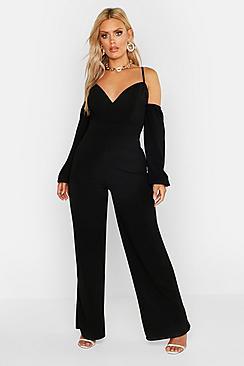 Boohoo Plus Off Shoulder Wide Leg Jumpsuit