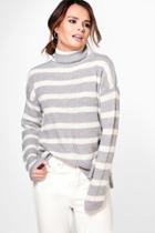 Boohoo Ruby Striped Fisherman Rib Roll Jumper Grey