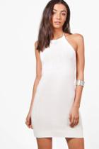 Boohoo Tall Marina Halter Festival Knitted Dress Ivory