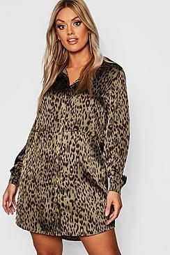 Boohoo Plus Animal Print Shirt Dress